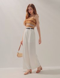 High Waisted Pleated Belted Suit Wide Pants