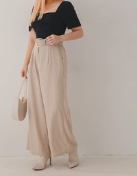 High Waisted Wrinkle-Free Belted Suit Wide Pants