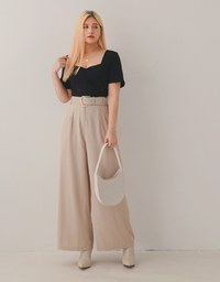 High Waisted Wrinkle-Free Belted Suit Wide Pants