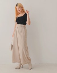 High Waisted Wrinkle-Free Belted Suit Wide Pants