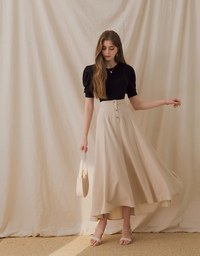 Exquisite Flowy High Waisted Buttoned Slit Skirt