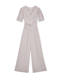 Sleek Overlapped Pleated Puff Sleeves Jumpsuit