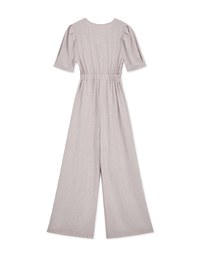 Sleek Overlapped Pleated Puff Sleeves Jumpsuit