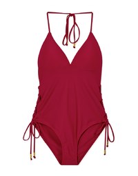 【EXTRA BODICE LENGTH 】Tall Girl-Thin Strap Lace-Up Side One-Piece Swimsuit Push Up Bra Padded