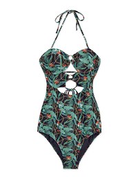 【PUSH UP 】2Way Printed Hollow Out Bandeau One-Piece Swimsuit Push Up Bra Padded
