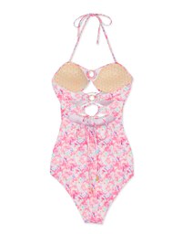 【PUSH UP 】2Way Printed Hollow Out Bandeau One-Piece Swimsuit Push Up Bra Padded
