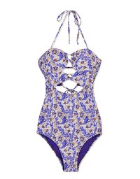 【EXTRA BODICE LENGTH 】Tall Girl-2Way Printed Hollow Out Bandeau One-Piece Swimsuit Push Up Bra Padded