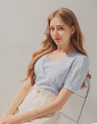 Embroidered Lace Trim Top