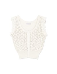 Eyelet Lace Splice Knit Crop Tank Top