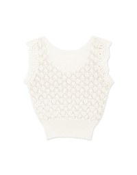 Eyelet Lace Splice Knit Crop Tank Top