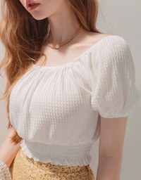 2Way Waffle-Knit Puffy Crop Top