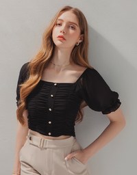 Ruched Puffy Sleeve Crop Top