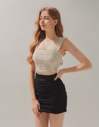 Embroidered Ruched Mini Skirt
