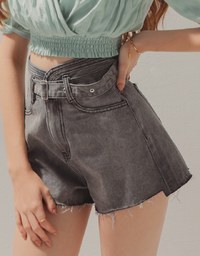 Overlapping Denim Jeans Shorts (With Belt)