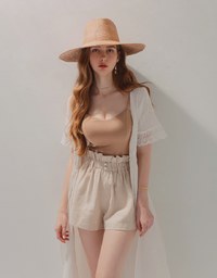 Paperbag-Waist Cotton-Linen Shorts