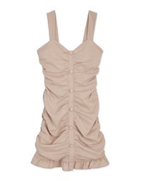 Button-Front Ruched Mini Dress