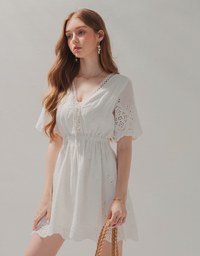 Broderie Anglaise Lace Trim Mini Dress