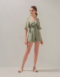 Plaid Knot-Front Ruffled Playsuit