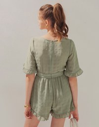 Plaid Knot-Front Ruffled Playsuit