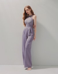 Lace Splice Halter Jumpsuit (With Padding)