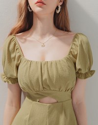 Waffle Square Neck Hollowed-Waist Playsuit