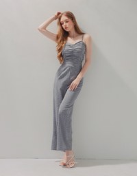 Ruched Front Gingham Jumpsuit