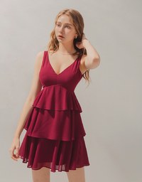 Plunging Back Tiered Dress (With Sewn-In Paddings)