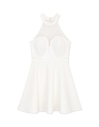 Halter Illusion Neckline Flared Dress (With Sewn-In Paddings)
