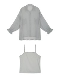 Swiss Dot Gauzy Blouse Shirt  & Cami Top Set