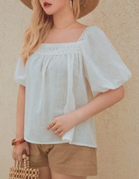 Elevated Casual Hook Flower Puff Top