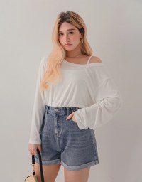 Tab-Sides Denim Jeans Shorts