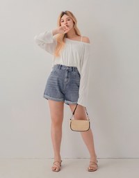 Tab-Sides Denim Jeans Shorts