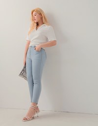 High Waisted Buttoned Skinny Denim Jeans Pants