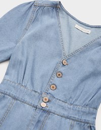 Voguish Button-Front Denim Jeans Midi Dress