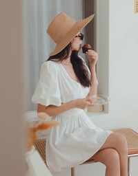 Crossover Puff Sleeve Mini Dress