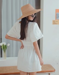 Crossover Puff Sleeve Mini Dress