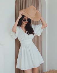 Crossover Puff Sleeve Mini Dress