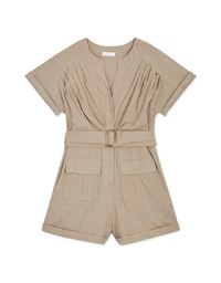 Classy Buttoned Pleated Playsuit (With Belt)