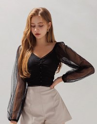 Sophisticated Mesh Buttoned Two-Piece Top (With Padding)