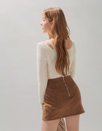 Overlapping Suede Skirt