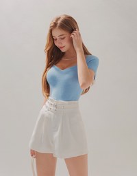 Chic High-Waist Double Belted Short