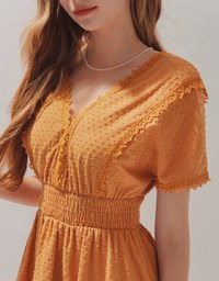 Casual Swiss Dot Lace Trim Mini Dress
