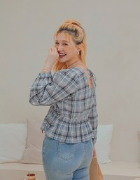 Plaid Chinched-Waist Top