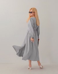Sleek Overlapped Pleated Puff Sleeves Maxi Dress