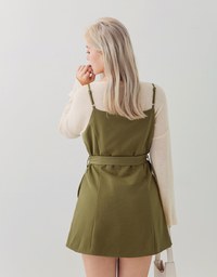 Korean Style Thin Straps Double- Belted Mini Dress