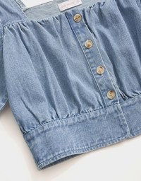 Elevated Casual Ruched Denim Jeans Crop Top