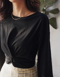 Understated Staple Front-Knot Cinched-Waist Top