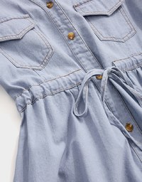 2Way Button Cinched-Waist Denim Jeans Midi Dress