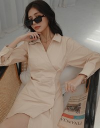 Edgy Smart Asymmetric Buttoned Ruched Suit Dress