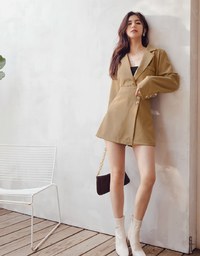 Edgy Smart Single-Button Crop Blazer(With shoulder pads)